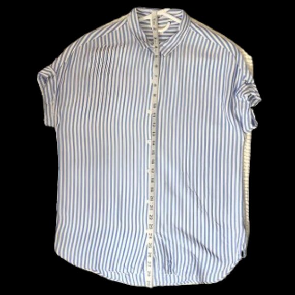 Beach Lunch Lounge Blue & White Vertical Stripe Button-Down Short Sleeve Blouse - Picture 5 of 6